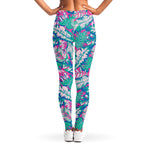 Teal Pink Blossom Tropical Pattern Print Women's Leggings