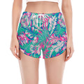 Teal Pink Blossom Tropical Pattern Print Women's Split Running Shorts