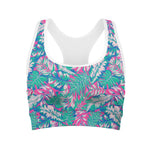 Teal Pink Blossom Tropical Pattern Print Women's Sports Bra