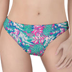 Teal Pink Blossom Tropical Pattern Print Women's Thong