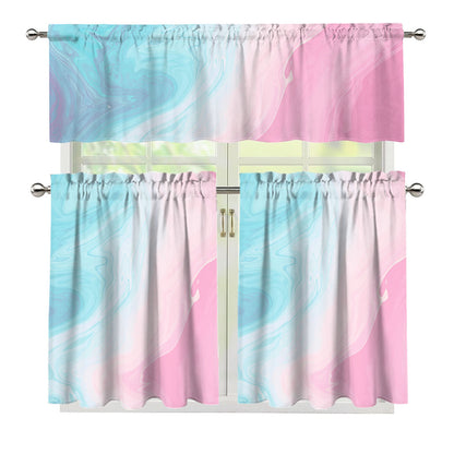 Teal Pink Liquid Marble Print 3 Piece Kitchen Curtains