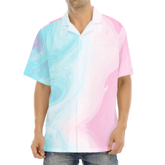 Teal Pink Liquid Marble Print Aloha Shirt