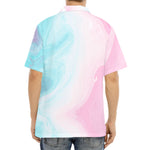 Teal Pink Liquid Marble Print Aloha Shirt