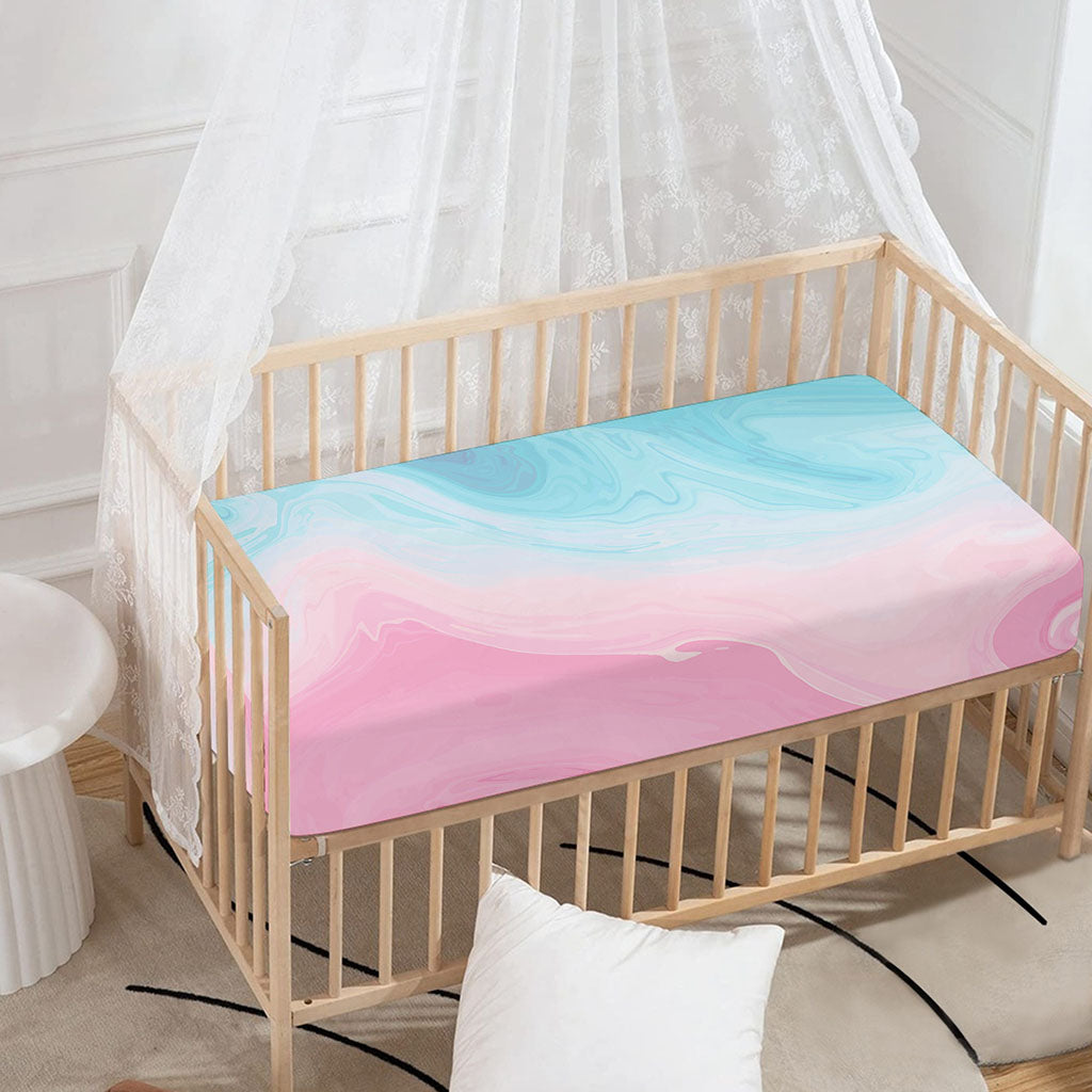 Teal Pink Liquid Marble Print Baby Crib Sheet