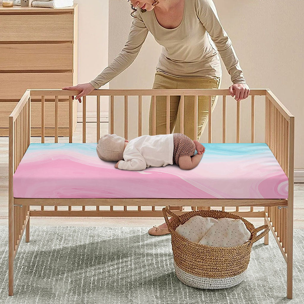 Teal Pink Liquid Marble Print Baby Crib Sheet