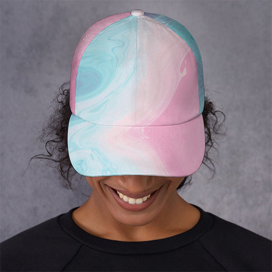 Teal Pink Liquid Marble Print Baseball Cap