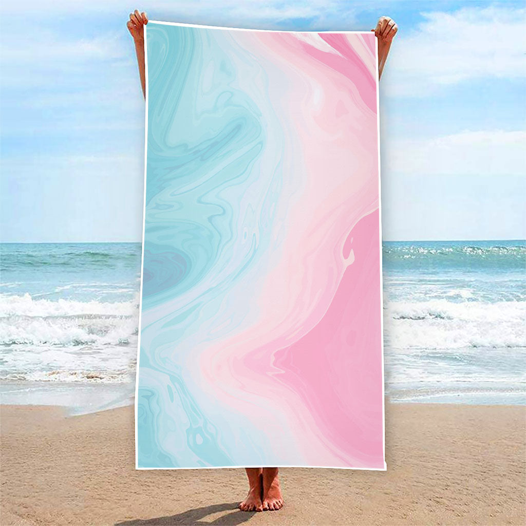 Teal Pink Liquid Marble Print Beach Towel