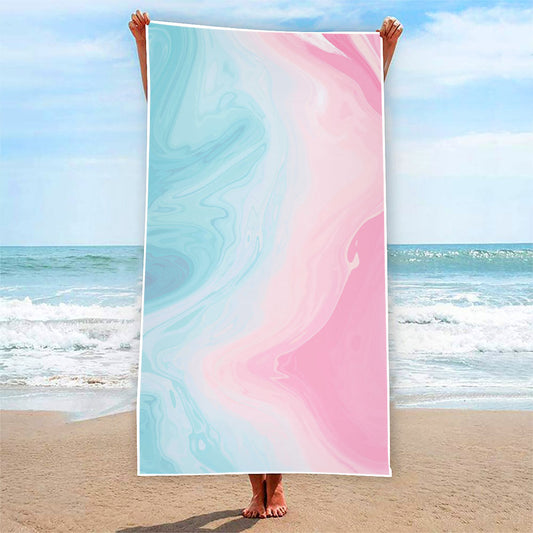 Teal Pink Liquid Marble Print Beach Towel