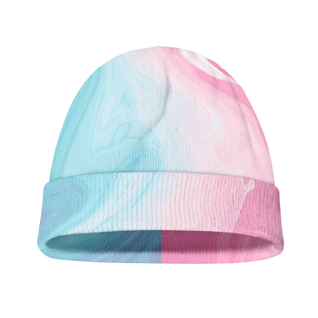 Teal Pink Liquid Marble Print Beanie