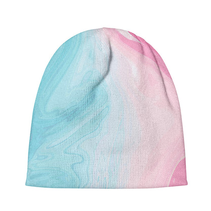 Teal Pink Liquid Marble Print Beanie