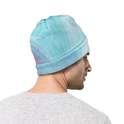 Teal Pink Liquid Marble Print Beanie