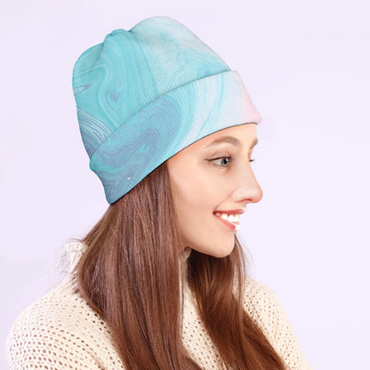 Teal Pink Liquid Marble Print Beanie