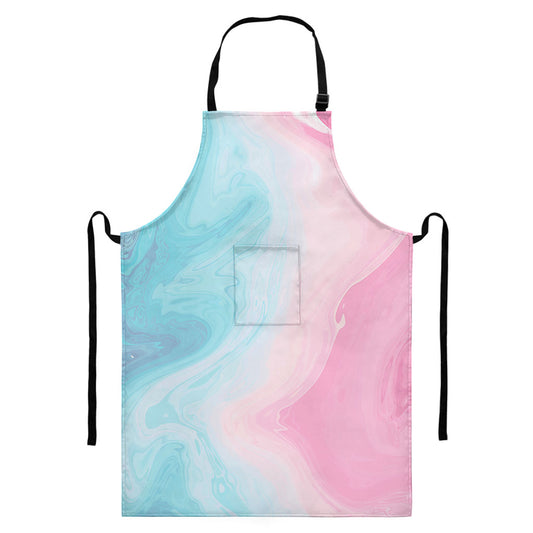 Teal Pink Liquid Marble Print Bib Apron With Pocket