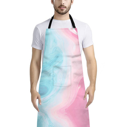 Teal Pink Liquid Marble Print Bib Apron With Pocket