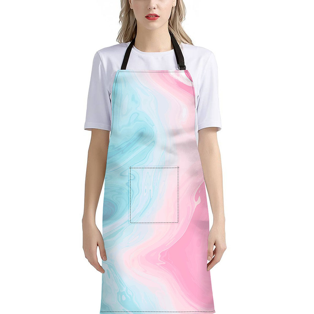 Teal Pink Liquid Marble Print Bib Apron With Pocket
