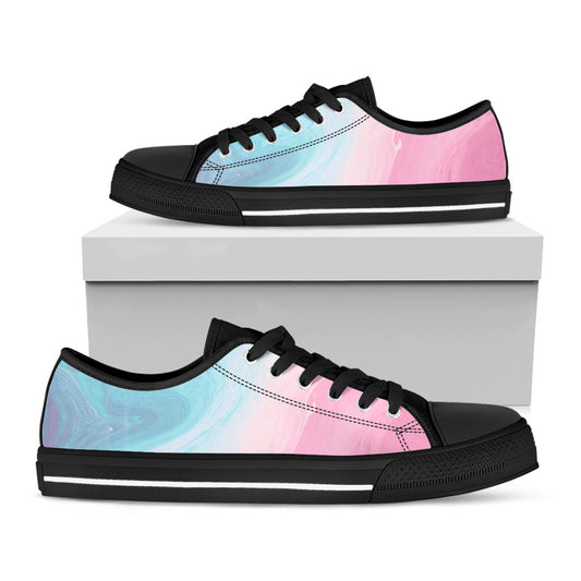 Teal Pink Liquid Marble Print Black Low Top Sneakers