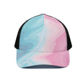 Teal Pink Liquid Marble Print Black Mesh Trucker Hat
