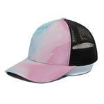 Teal Pink Liquid Marble Print Black Mesh Trucker Cap
