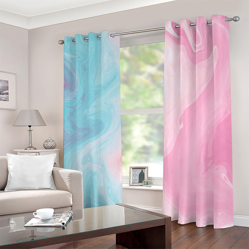 Teal Pink Liquid Marble Print Blackout Grommet Curtains