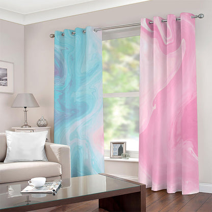 Teal Pink Liquid Marble Print Blackout Grommet Curtains