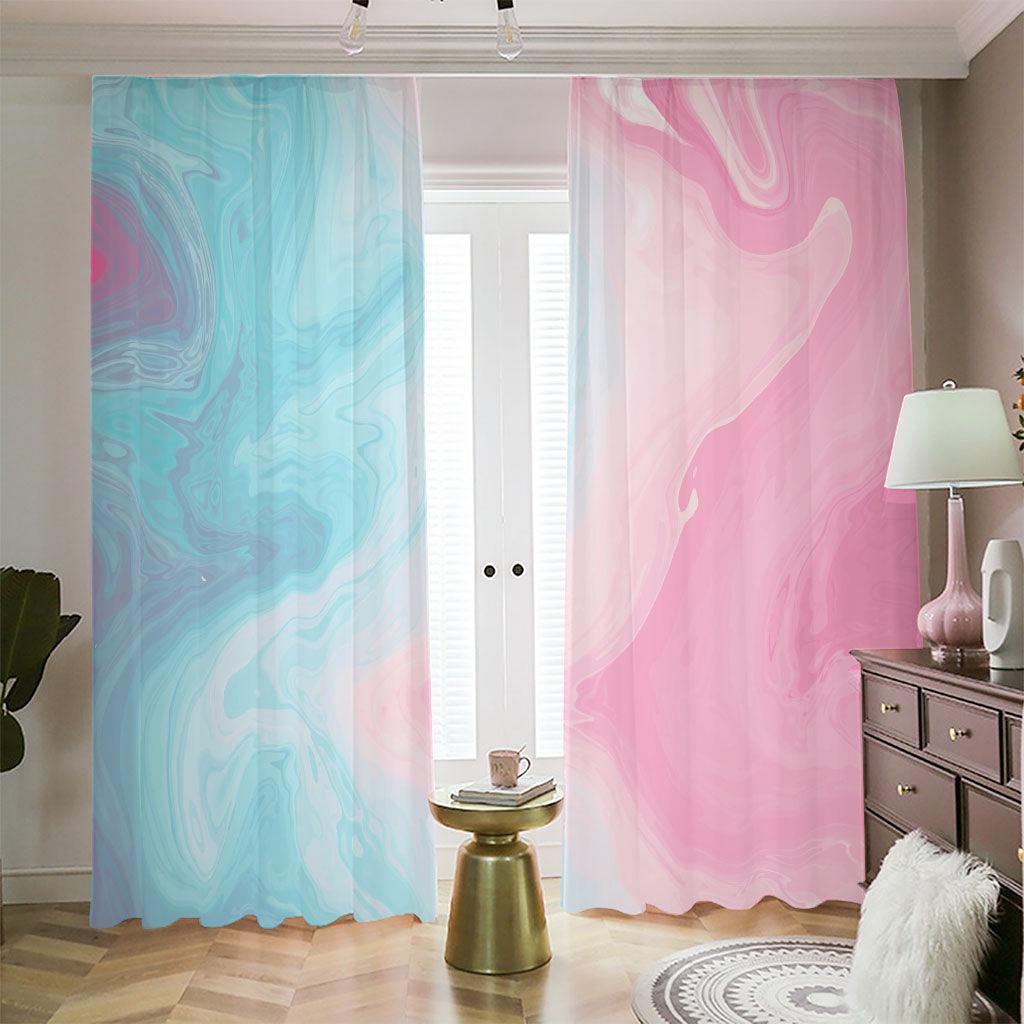 Teal Pink Liquid Marble Print Blackout Pencil Pleat Curtains