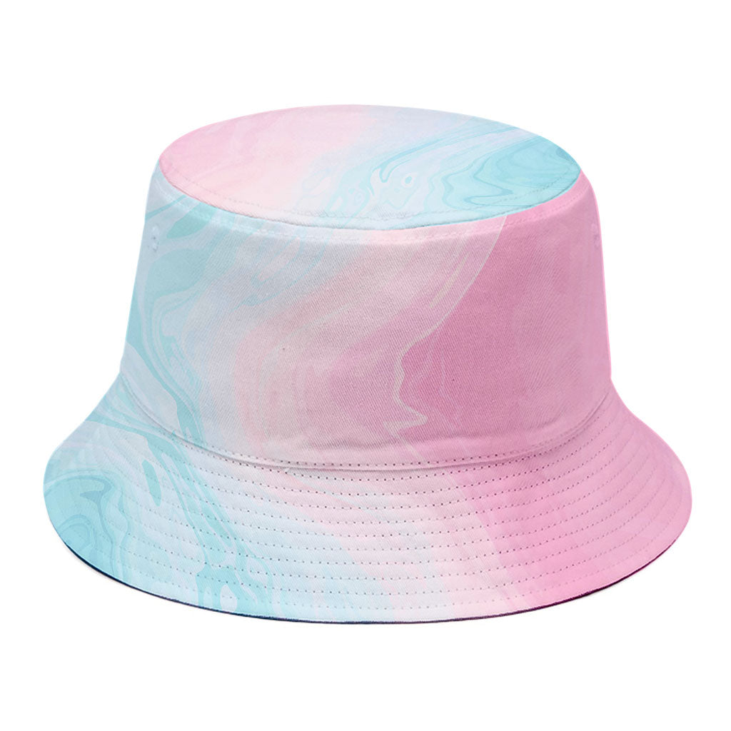 Teal Pink Liquid Marble Print Bucket Hat