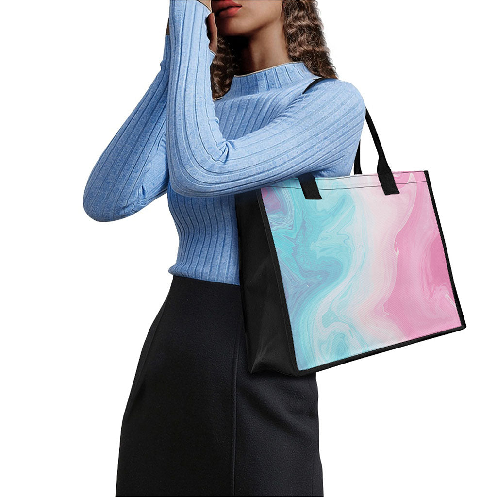 Teal Pink Liquid Marble Print Canvas Tote Bag