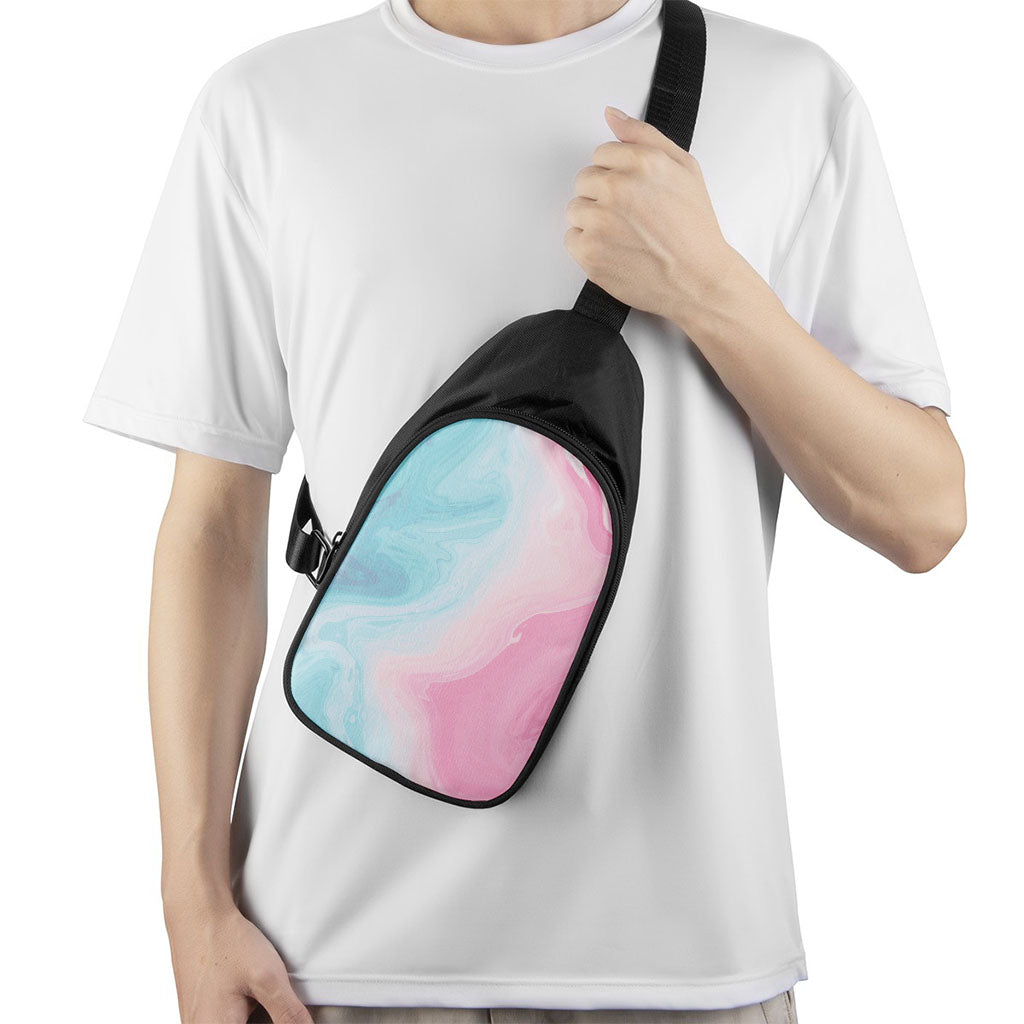 Teal Pink Liquid Marble Print Chest Bag
