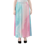 Teal Pink Liquid Marble Print Chiffon Maxi Skirt