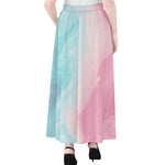 Teal Pink Liquid Marble Print Chiffon Maxi Skirt