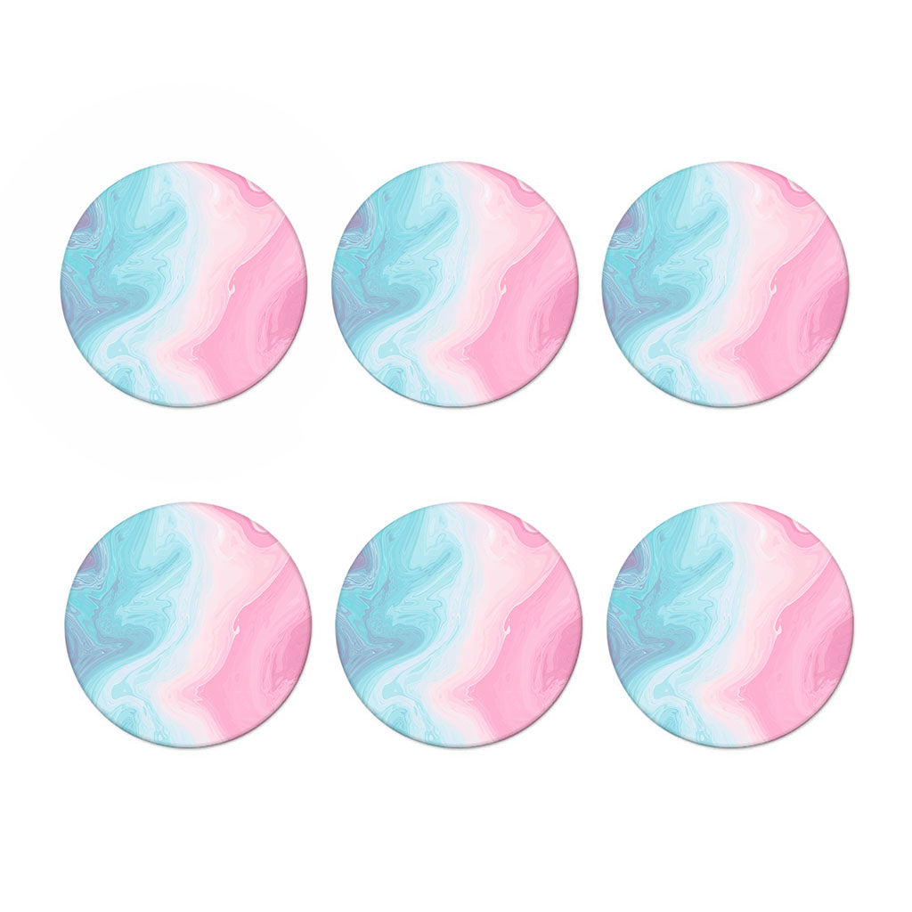 Teal Pink Liquid Marble Print Coaster Set