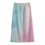 Teal Pink Liquid Marble Print Cotton Front Slit Maxi Skirt