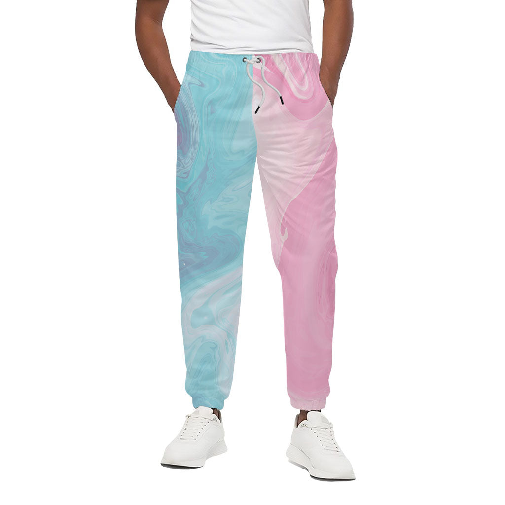 Teal Pink Liquid Marble Print Cotton Pants