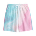 Teal Pink Liquid Marble Print Cotton Shorts