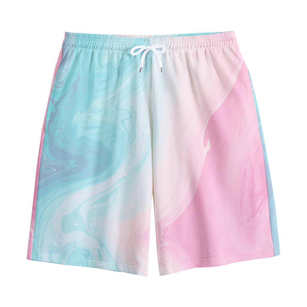 Teal Pink Liquid Marble Print Cotton Shorts