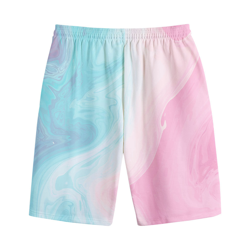 Teal Pink Liquid Marble Print Cotton Shorts
