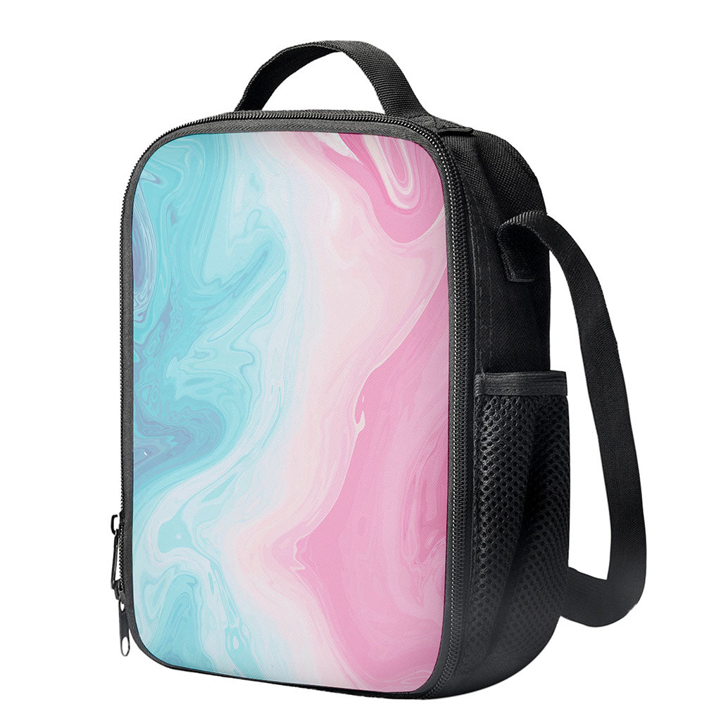 Teal Pink Liquid Marble Print Crossbody Lunch Bag