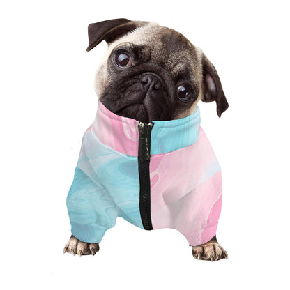 Teal Pink Liquid Marble Print Dog Zip Up Jacket
