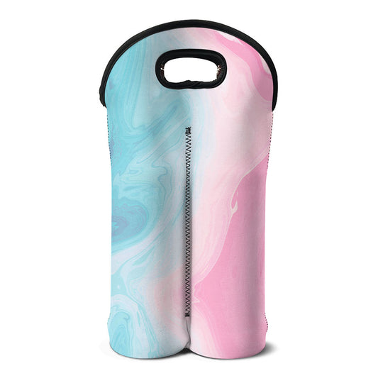 Teal Pink Liquid Marble Print Double Neoprene Wine Tote