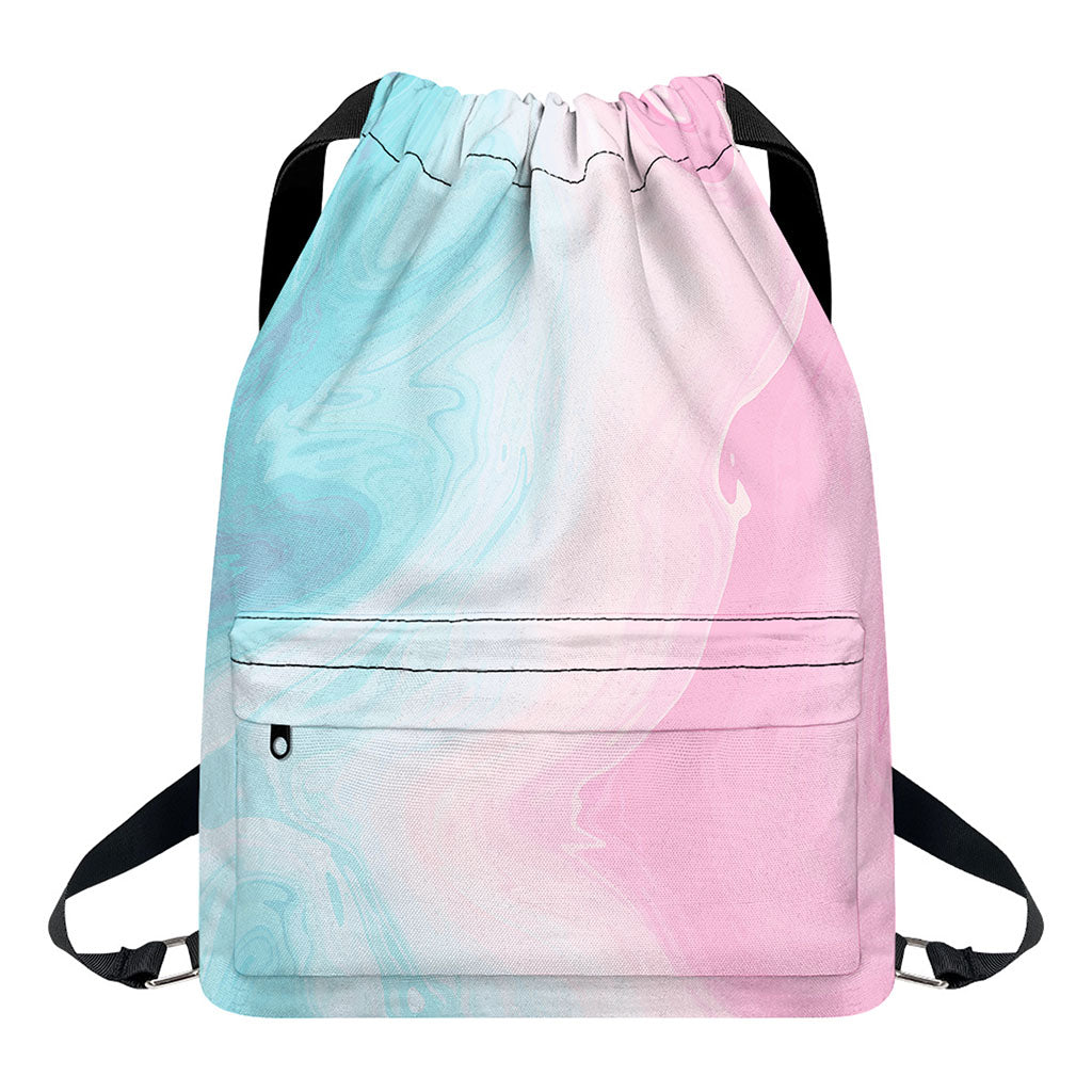 Teal Pink Liquid Marble Print Drawstring Backpack