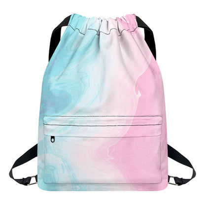 Teal Pink Liquid Marble Print Drawstring Backpack