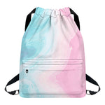 Teal Pink Liquid Marble Print Drawstring Backpack