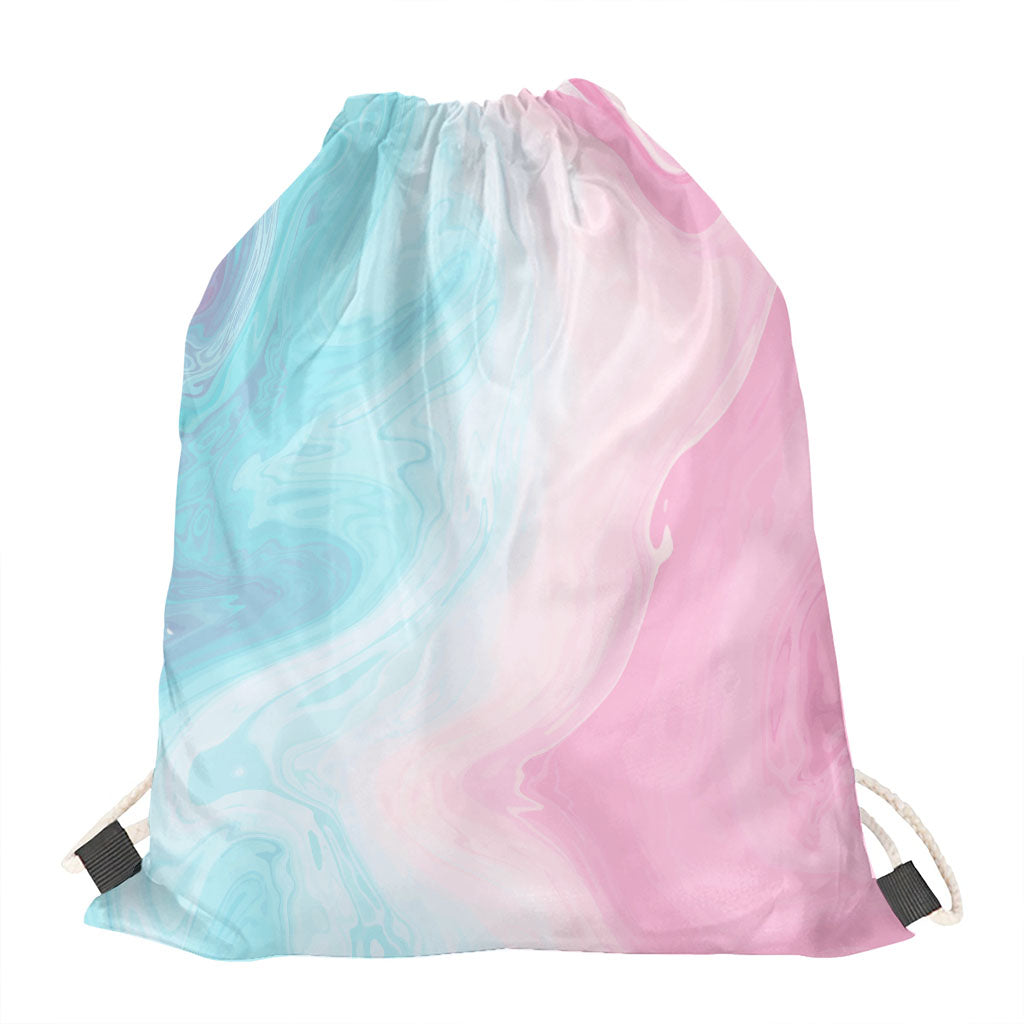 Teal Pink Liquid Marble Print Drawstring Bag