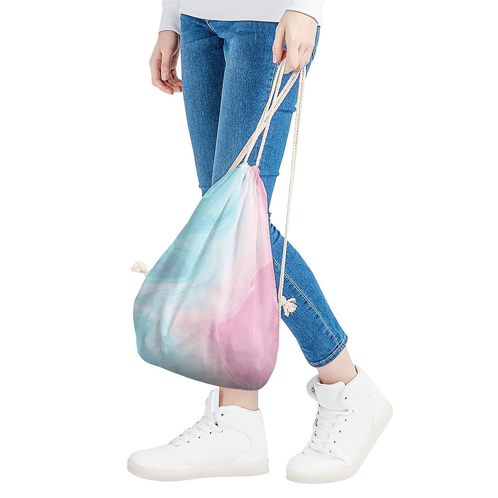 Teal Pink Liquid Marble Print Drawstring Bag