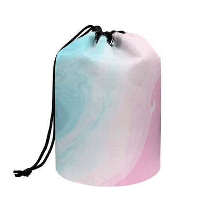 Teal Pink Liquid Marble Print Drawstring Makeup Bag
