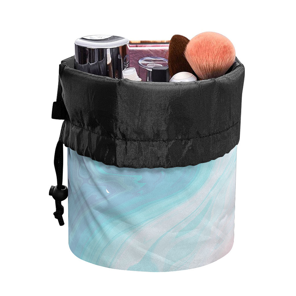 Teal Pink Liquid Marble Print Drawstring Makeup Bag