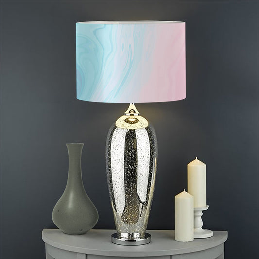 Teal Pink Liquid Marble Print Drum Lamp Shade