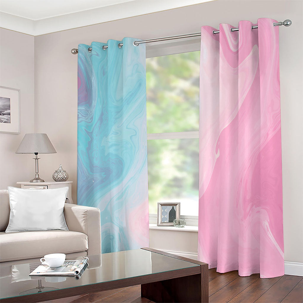 Teal Pink Liquid Marble Print Extra Wide Grommet Curtains