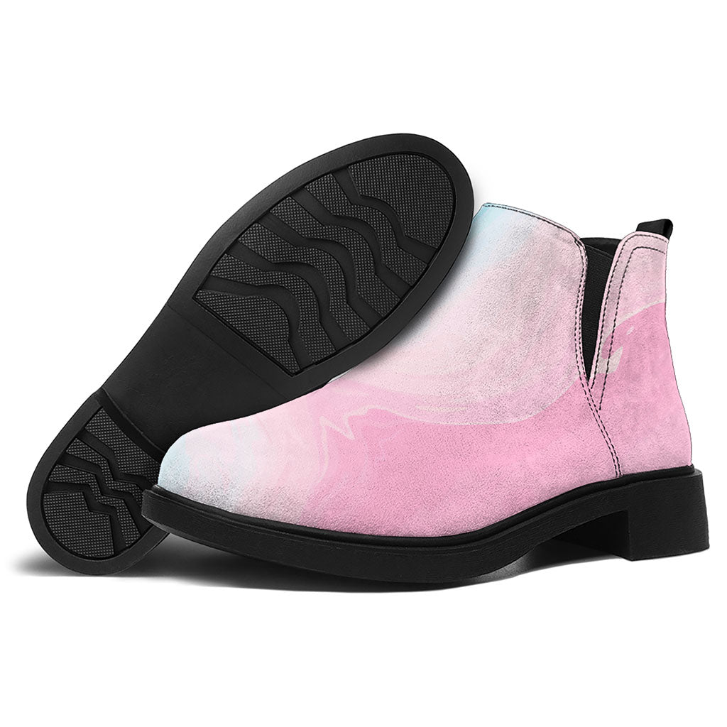 Teal Pink Liquid Marble Print Flat Ankle Boots