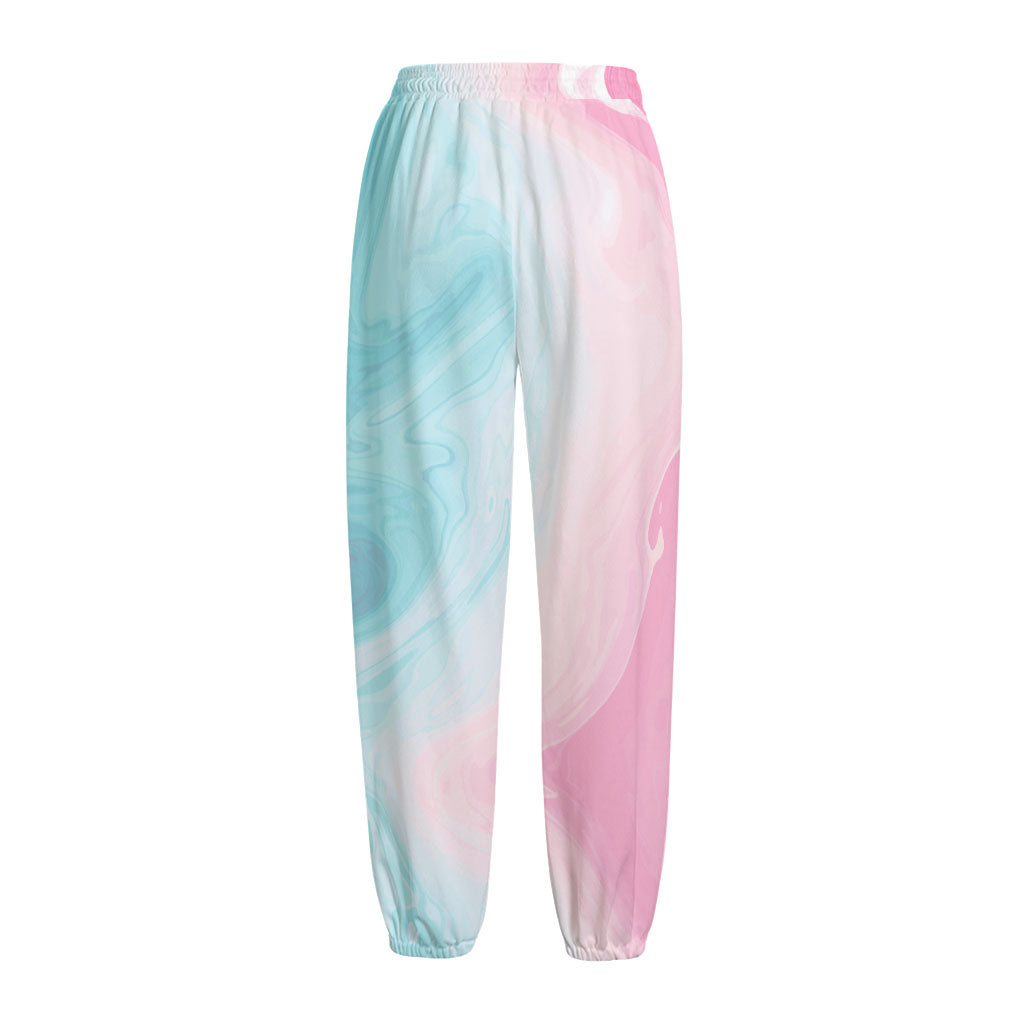 Teal Pink Liquid Marble Print Fleece Lined Knit Pants
